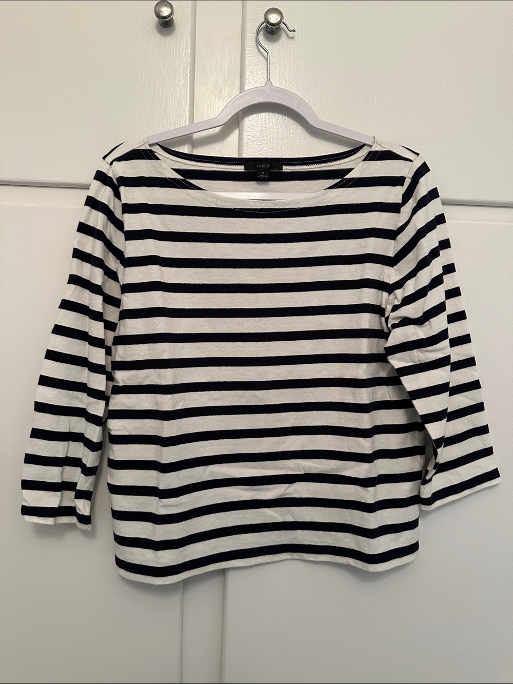 LIKE NEW 100% Cotton Heavyweight J. Crew Navy and White Striped Boatneck Top